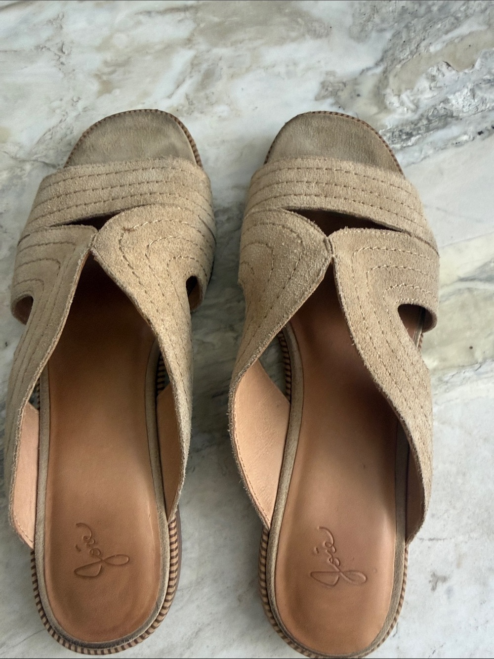 Joie Beige Suede Slip-On Mules